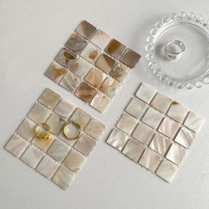 1Pc Mosaic Pads Square Coaster Ins Style Natural Conch Shell Mats Room Decoration Photography Props Heat Insulation Coaster