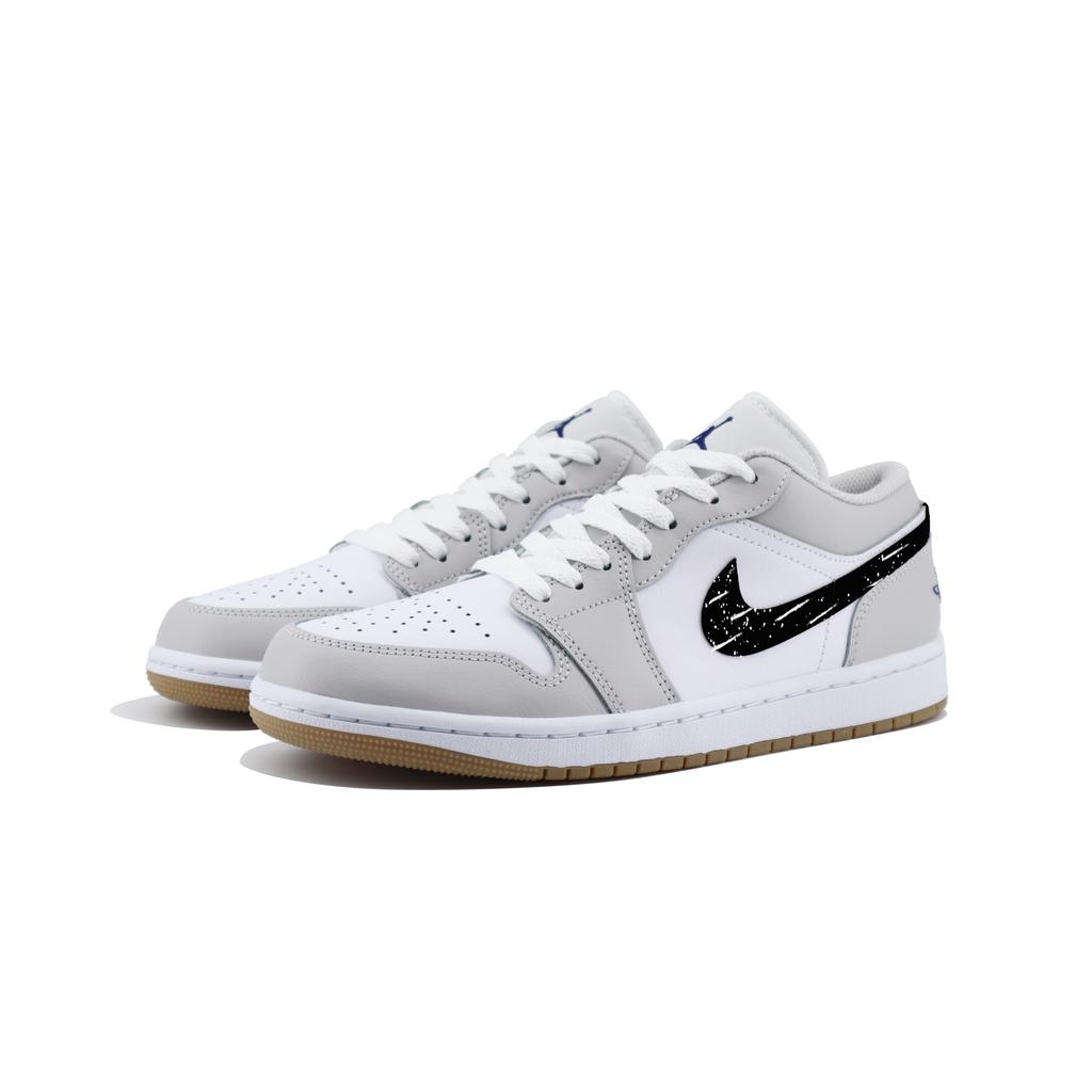 Jordan Air Jordan 1 Slip Resistant Abrasion Resistant Low top Vintage Basketball Shoes Unisex White Gray 553558-146(Team1254-)