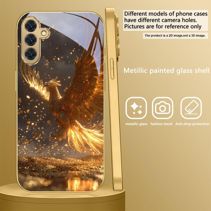 Роскошная Золотая Птица Для Samsung A 01 52S A04 A05S A10 A12 13 22 23 24 36 42 M02 Note 10 20Ultra 8 9 Золотой стеклянный чехол для телефона