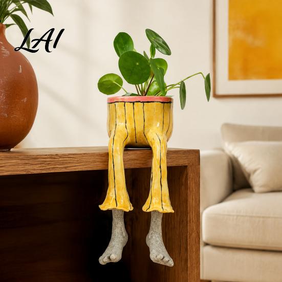 Artistic Gardening Gift Cute Leggy Planter Sitting Human Resin Planter with Legs Shelf Sitter Office Desk Plant Ornament Pot for Succulents