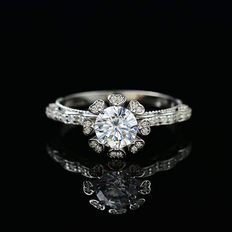 Diamond Rings White Gold Plated S925 Sterling Silver Wedding Rings 1ct(6.5mm) Moissanite Women Luxurious Fine Jewelry