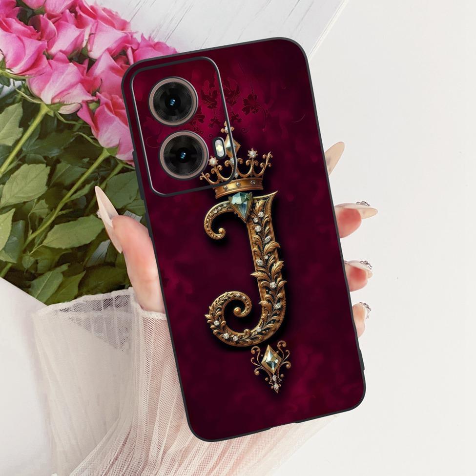 Чехол для Moto G85 XT2427-3 Силиконовый Роскошная Корона Буквы от A до Z 2D Плоский Рисунок Мягкий Корпус для Motorola Moto G85 Обложка
