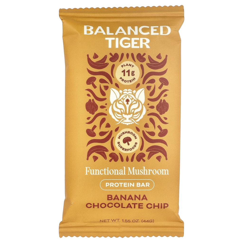 Balanced Tiger Protein Bar, Banana Chocolate Chip, 12 Bars, 44g (1.55oz) Each