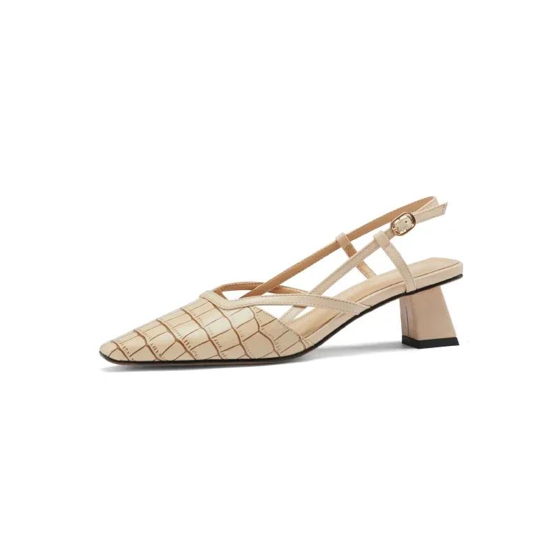 2024 Весна Лето Женские Сандалии Элегантные Лаконичные Офисные Дамы Квадратный Носок Высокие Каблуки Туфли Из Натуральной Кожи Женские Туфли-Лодочки