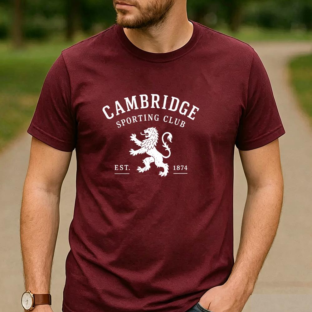 Cambridge Sporting Club Lion Est 1874 Graphic T Shirt Unisex Crew Neck Short Sleeve Sports Fan Holiday Gift Tee