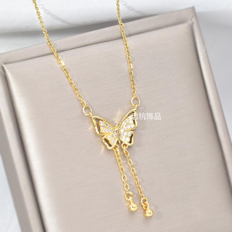 Ожерелье Merry Su с бабочкой Женское Легкая роскошь Простое Темпераментное Универсальное Подвеска с микроинкрустацией
