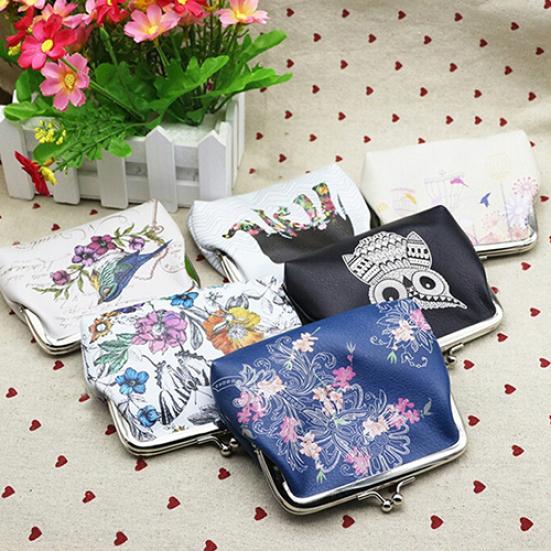 Женский мини-кошелек с птицами и цветами, чехол для монет, клатч, кошелек