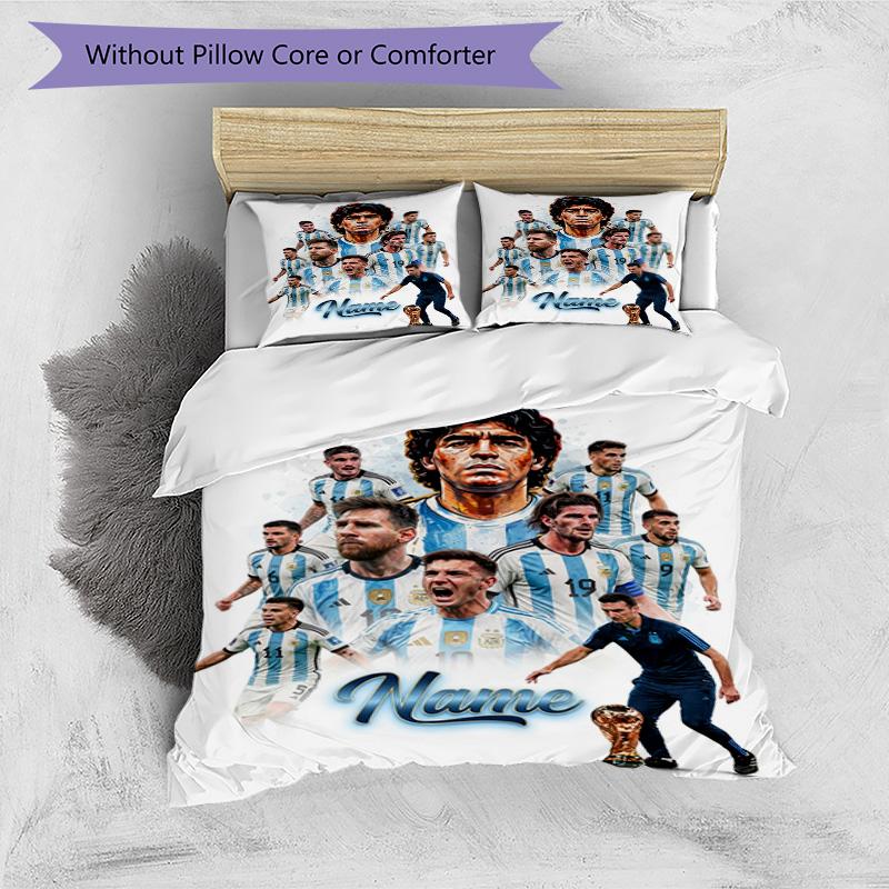 Messi Argentina Football Legends Personalized Name Bedding Set,Light Bed Linen for Dorm Home Decoration,Perfect Festival Gift for Boys,Fade Resistant