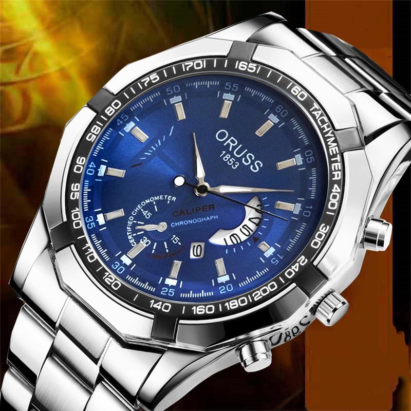 Men's Quartz Watch Large Dial Steel Band Waterproof Luminous Male Wristwatch for Daily Wear Office Business Travel Outdoor Boy