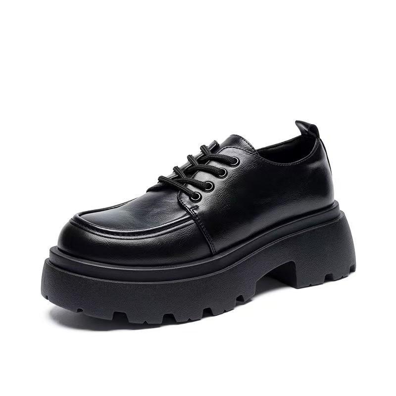 Женские туфли из маленькой кожи на толстой подошве, новые осенние, в университетском стиле, универсальные черные одинарные туфли с круглым носком