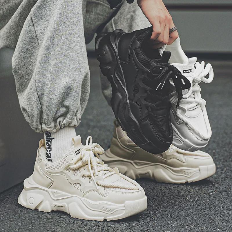 Men's Fashionable Mesh Breathable Dad Shoes - Casual Thick-Soled Running Sneakers