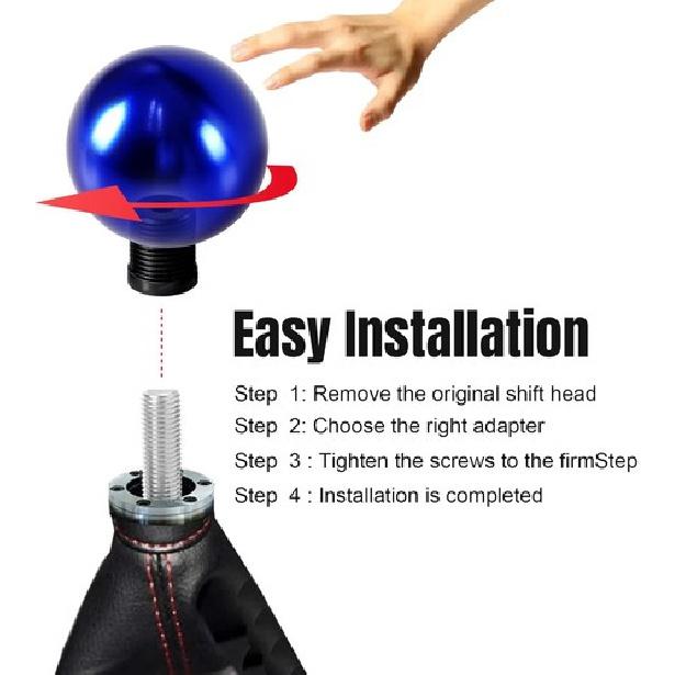Round Ball Gear Shift Knob, Chrome Finish Aluminum Shifter Knobs with 3 Ada