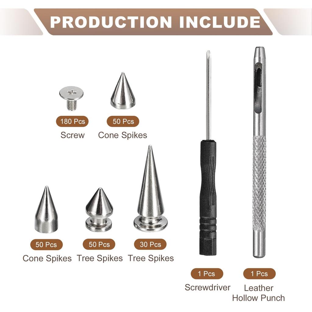 Uxcell 180 Sets Corn Nail Studs 4 Sizes Studs and Nails Leather Rivet Kit for Leather Craft Clothing Shoes Belt Bags with Installation Tools White