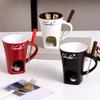 Chocolate Mug Hot Pot Ceramic Melting Cup Chocolate Fondue Mug Red Ceramic Atmosphere Hot Pot Cup with Fork Christmas Gift