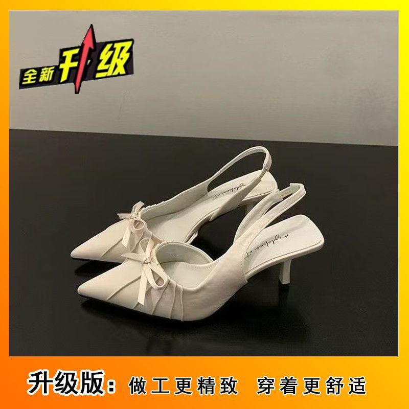 Темпераментные сандалии с острым носком и бантом-плиссе, туфли-лодочки, французская ниша, высокие каблуки, женские, новые модели весна-лето 2025
