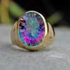 Oval Cut Midnight Rainbow Quartz 925 Sterling Silver Yellow Gold Overlay Ring, Mystic Topaz Yellow Gold Ring