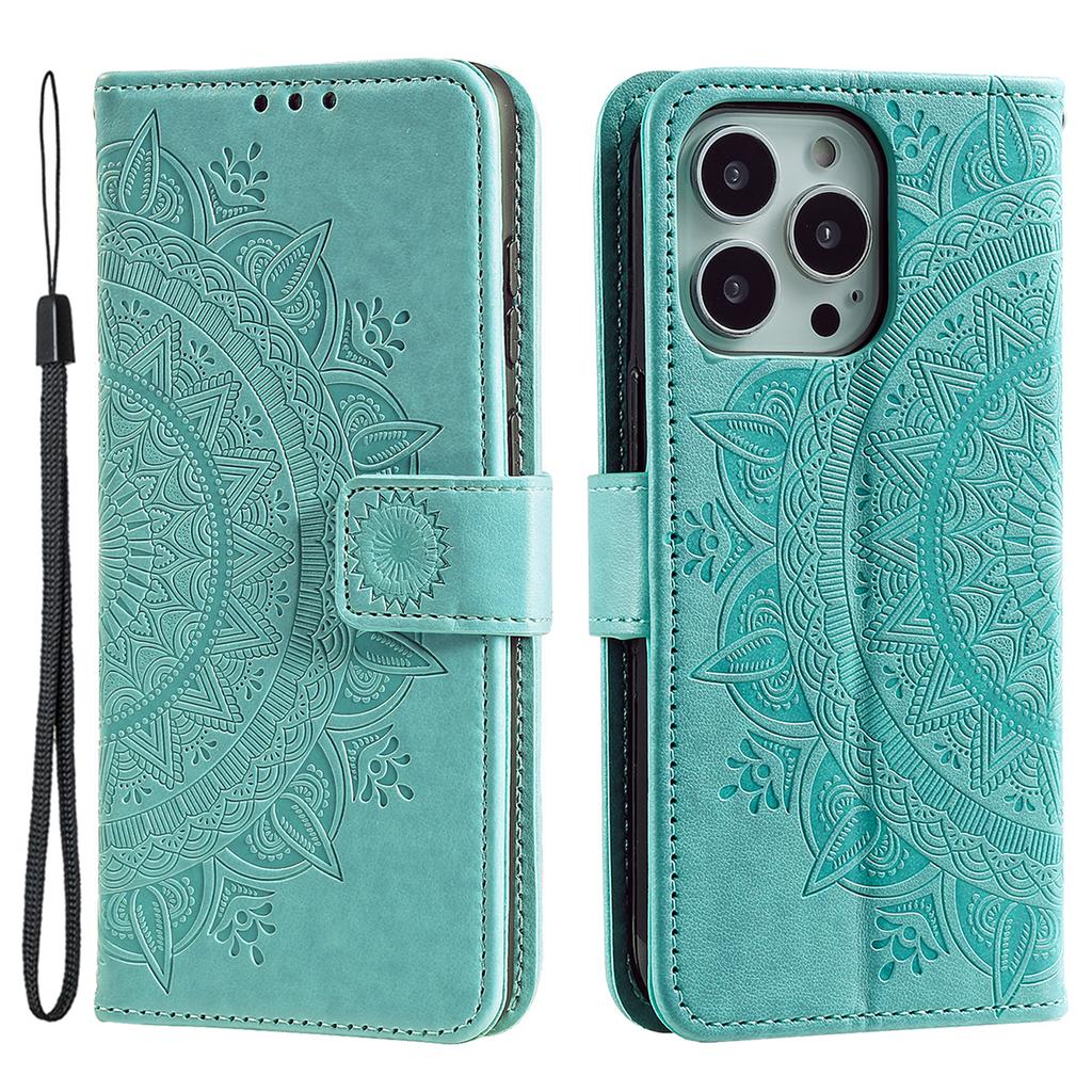 For iPhone 16 Pro Max Stand Case Imprinted Totem PU Leather Wallet Phone Cover