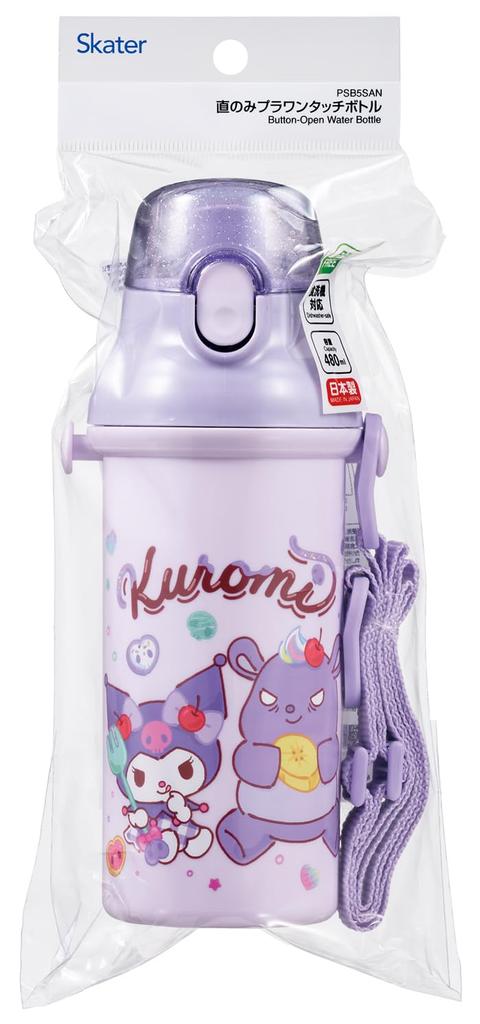 Skater Direct Drinking Water Dishwasher Made In Sanrio Kuromi Fancy Snacks Children's Bottle, Plastic, 480ml, One-Push Opening, Safe, Japan, & Sweets,