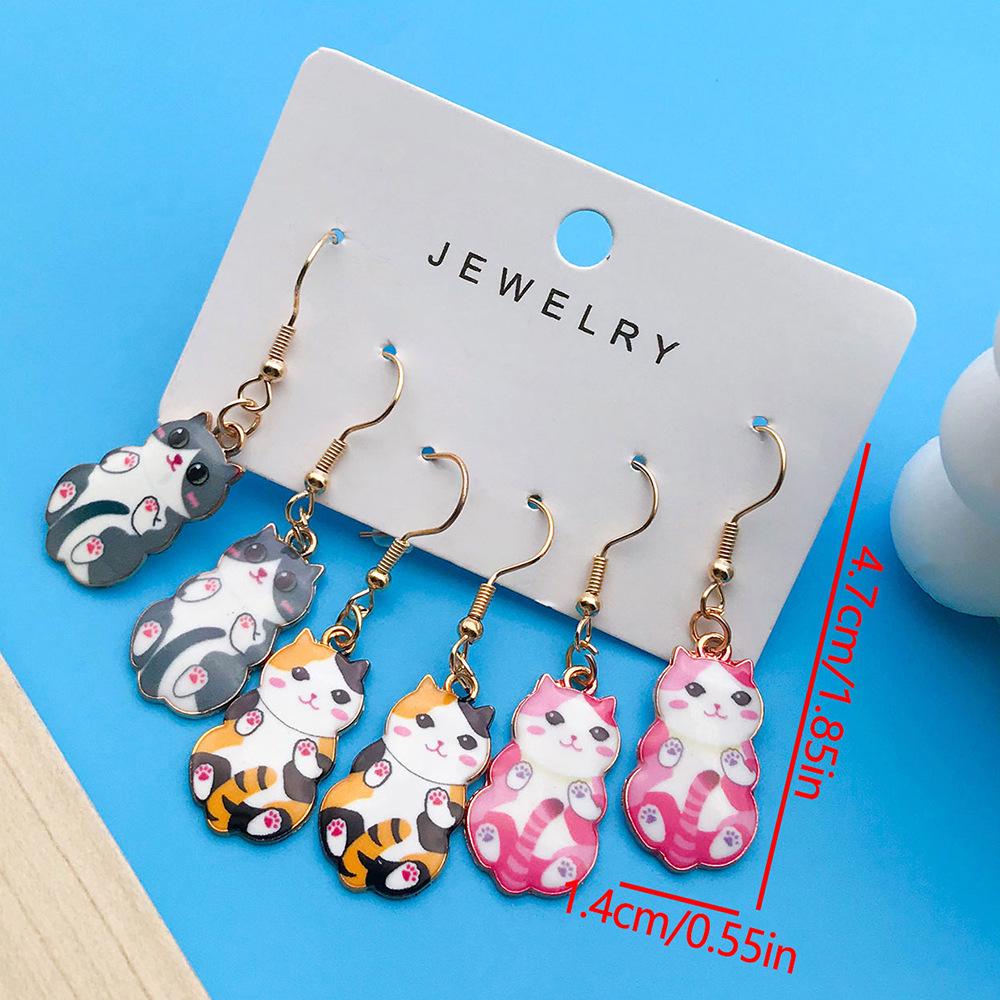 Эксклюзивный набор модных серег из сплава с мультяшным принтом котенка
