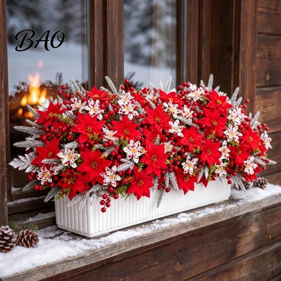 Lifelike Fake Flowers for Festival Decor 23Pcs Artificial Poinsettia Flowers, Flower Arrangement Home Office Wedding Decorative Faux Plants