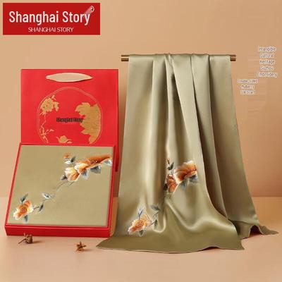 Shanghai Story 100% Шарф из шелка тутового дерева с ручной вышивкой подарочный набор