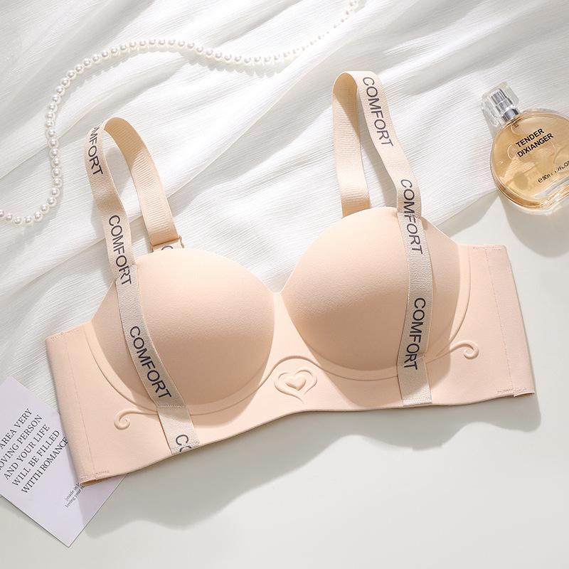 Traceless half cup underwear women's soft support three-dimensional gathering and upper support adjustment type large steel ring bra