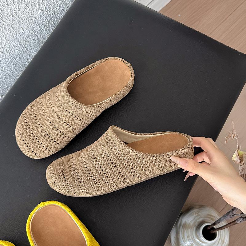 Ретро ниша плетеные тапочки-мешки женские летние ленивые тапочки с одной педалью удобные мягкие тапочки с круглой головкой классные тапочки