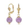 Элегантные простые круглые серьги-подвески с рычажком из фиолетового аметиста для полированного желтого золота 18 карат "Классические женские, латунь, 8 мм"