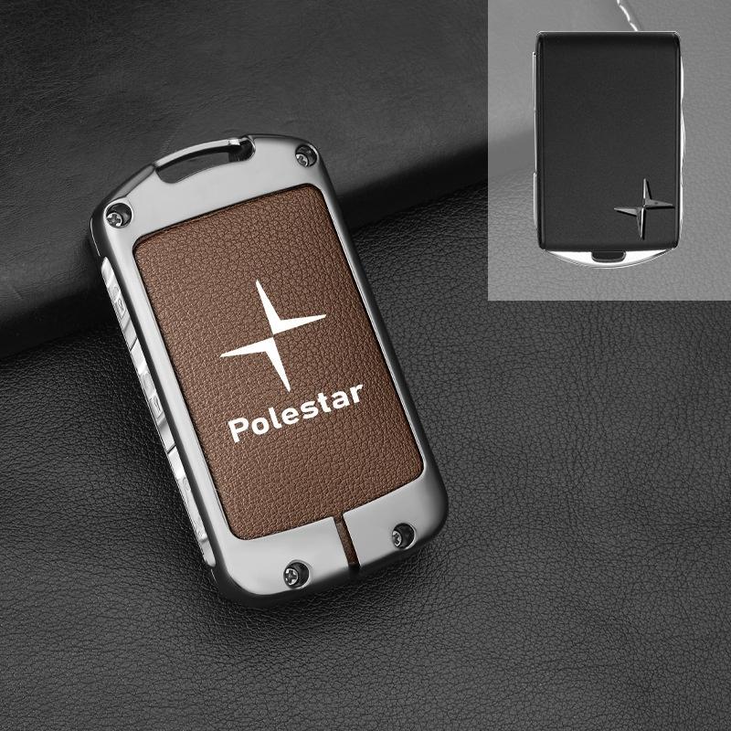 drvfj6 Car Smart Remote Key Case Full Leather Cover Protection Holder Shell For Volvo Polestar 2 Polestar 3 2023 2024 Keyless Keychain