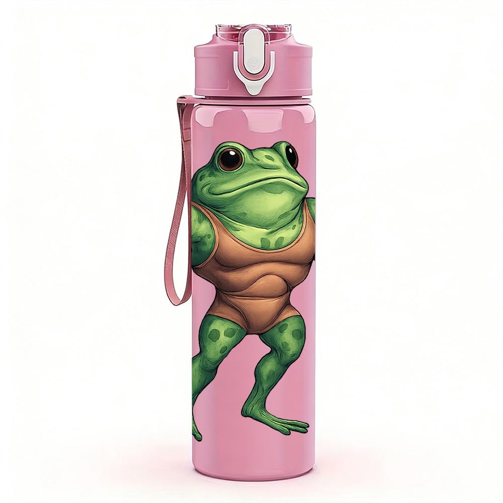 1PC Green Frog Character 750ml Color Plastic Sports Water Bottle Leakproof Flip Straw Lid Suitable for Sports Office Home Use