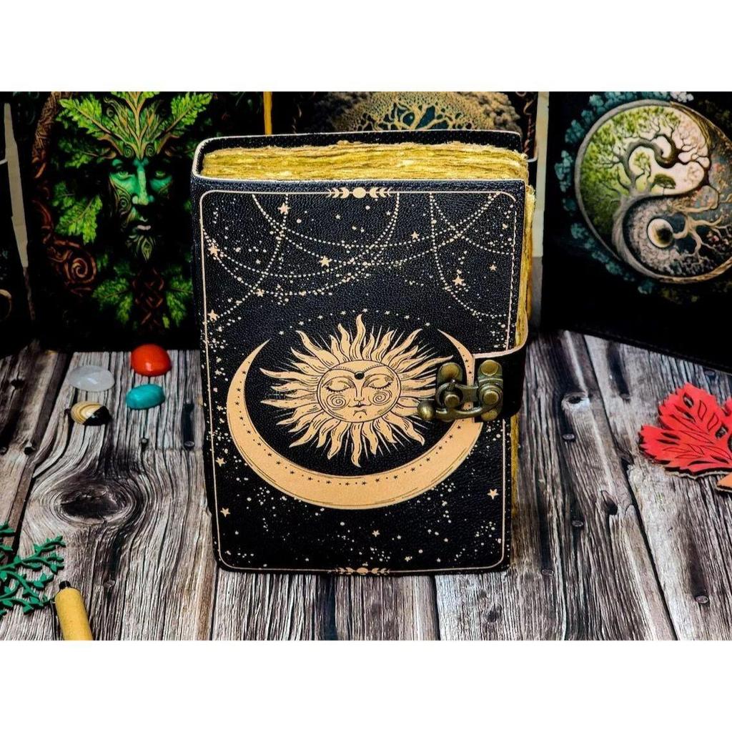 Sun Moon Vintage Book for Men Women 200 Handmade Paper with Lock for Traveling