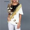 Уличный стиль с принтом в виде бабочек, женские рубашки с коротким рукавом, повседневные блузки с 3D-градиентным принтом, свободные свитера с круглым вырезом, топы