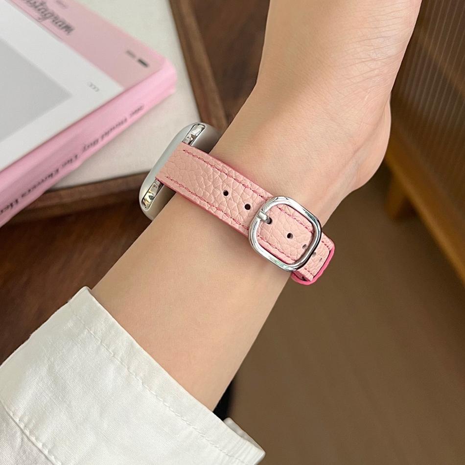 Two-tone Lychee Leather Bracelet For Apple Watch Band S11/10/9/8/7/6/Ultra iWatch Strap 49/46/45/44/42/41/40/38mm Slim Stylish