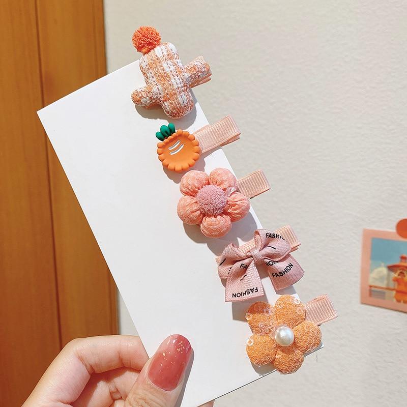 5 шт., детская заколка для волос, милый галстук-бабочка для маленьких девочек, зажим для ткани принцессы с цветком, труба, корейский головной убор, аксессуары для маленьких девочек