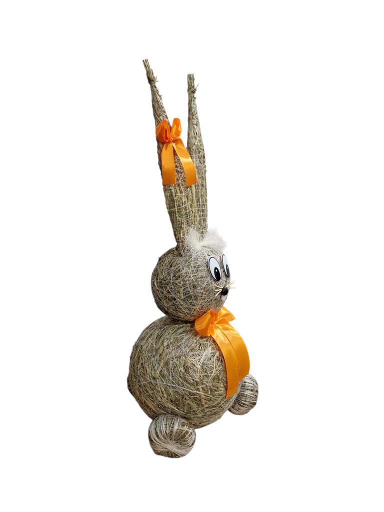 Easter Decoration Straw Bunny Figurine With Bow - Medium
