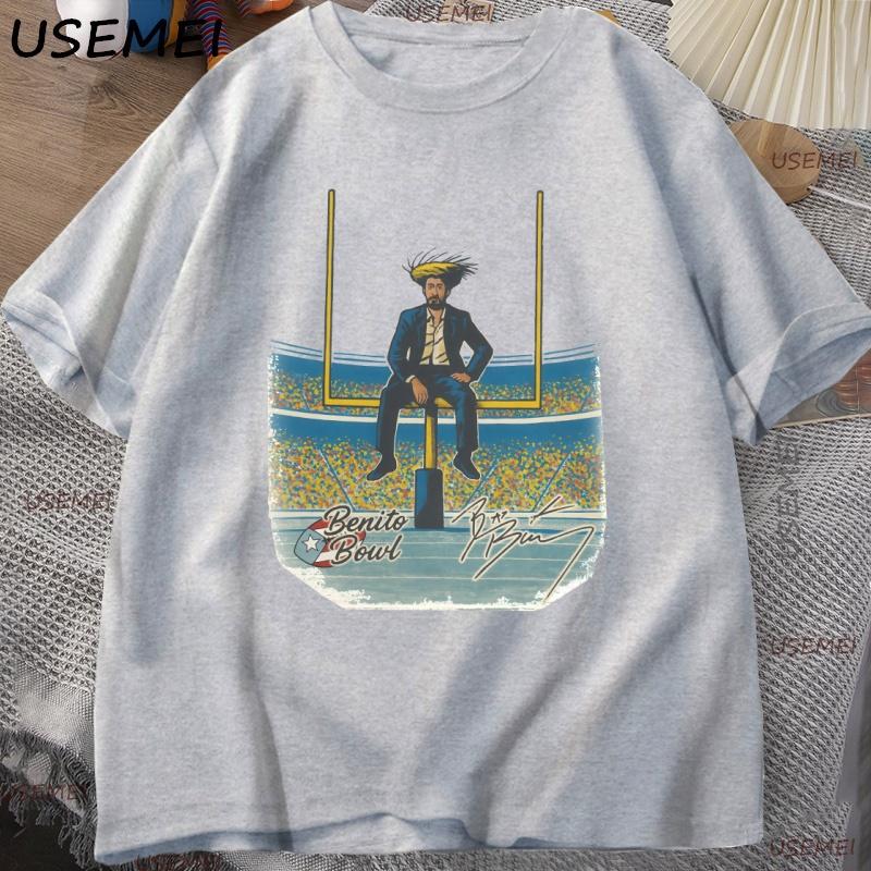 Vintage Benito Bowl T Shirt Football Bad Bunny Super Bowl TShirt Round Neck Unisex Clothing Cotton Short Sleeve Streetwear Tees