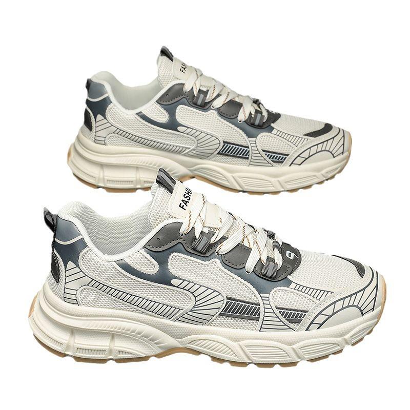 Новый стиль мужской обуви на лето Дышащая сетчатая спортивная обувь для мужчин Модная универсальная толстая подошва Нескользящая повседневная беговая обувь Обувь для папы