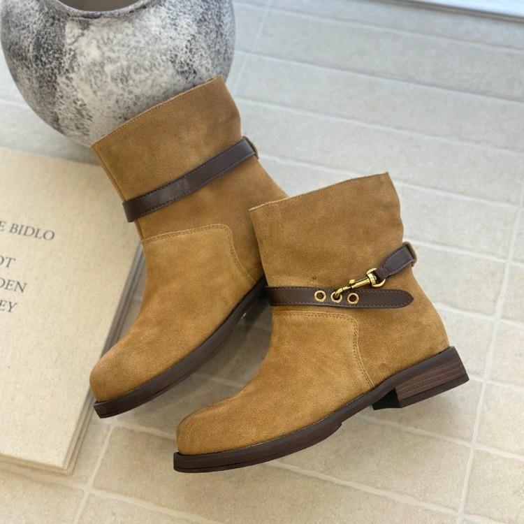 Модные женские ботинки с пряжкой-ремнем, рыцарские ботинки, осень 2025, новые, винтажные, на платформе, джинсовые ботинки, увеличивающие рост, нескользящие, износостойкие, короткие ботинки