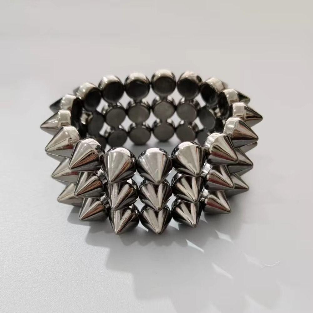 Three-row Punk Style Bracelets Y2K Jewelry Goth Rock Bangle Cool Rivet Cone Bracelets Hip-hop