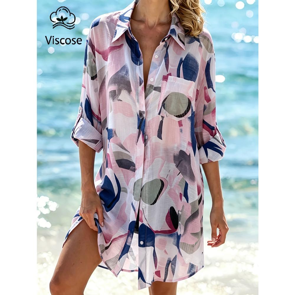 Mid-length Loose-fitting Fashionable Printed Beach Cover-up for Tall Women, Bikini Wrap Skirt