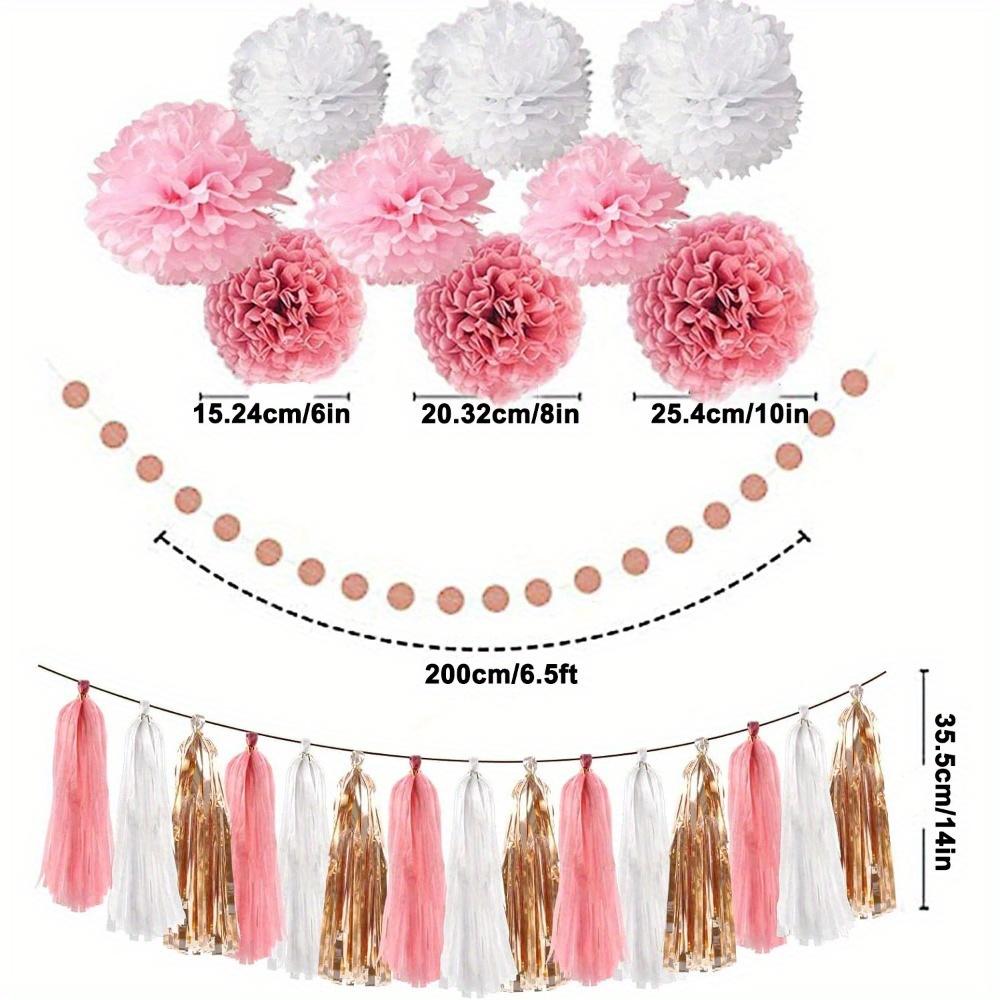 14 шт. набор украшений для вечеринки розового цвета с блестками, с днем рождения, бумажные помпоны, круги, точки и гирлянды с кисточками