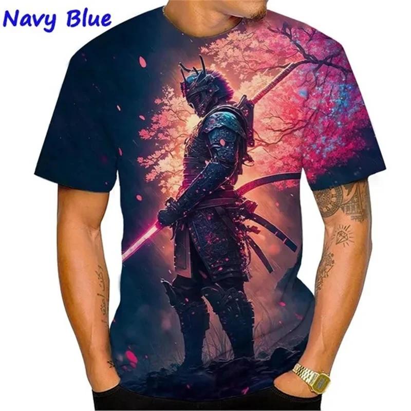 Новая футболка с японским самураем, 3D-принт, сакура, ниндзя, рубашка с коротким рукавом, модные повседневные топы для мужчин и женщин, футболки