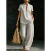 1D Цифровая Печать TEMU Горячая Распродажа Женский Свитшот с V-образным Вырезом и Брюками с Коротким Рукавом Комплект Индия Комплект из Двух Предметов