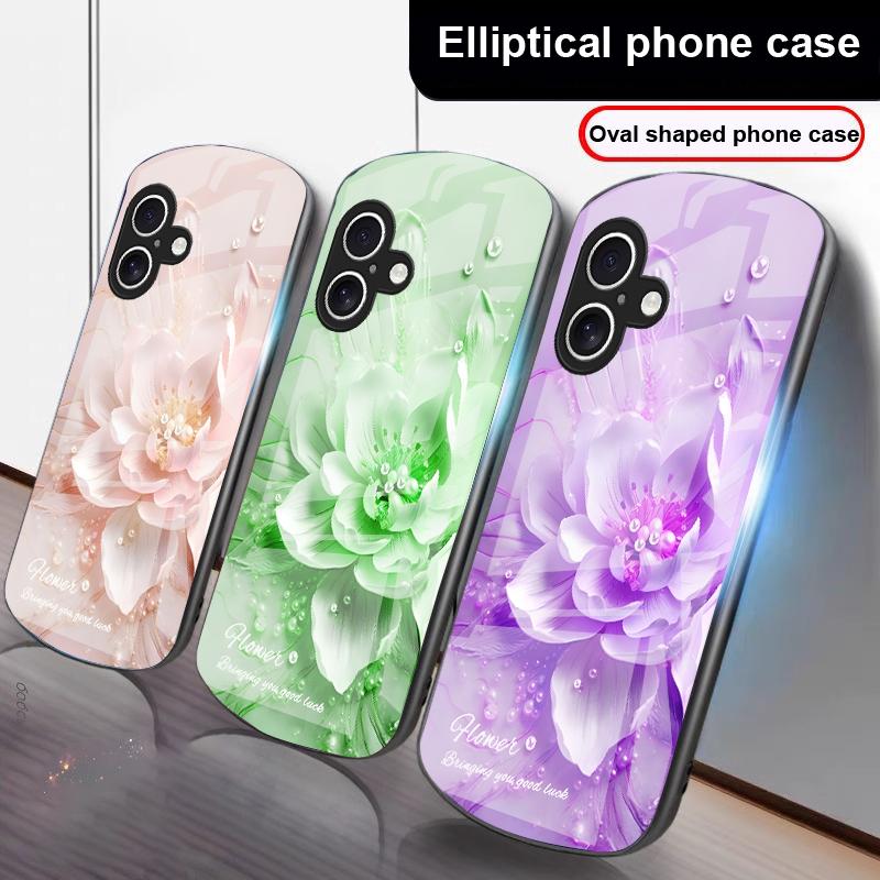 Цветущие синие цветы Для iPhone 17 16 15 14 13 Plus 12 mini 11 Pro Max XR Xs Max X 7 8 6S 22 20 Эллиптический стеклянный чехол для телефона