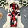 Yoz Kuz Ayollar Dizayner Retro Bosma Gul Podium Libosi Uzun Qo'lli Ofis Ishi Kechasi Slim Bodycon Qalam Liboslari