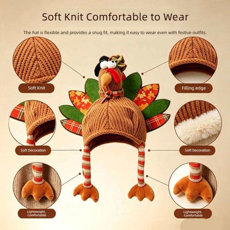 Turkey Hat for Adults Thanksgiving Costume Cap with Tail Detail for Holiday Group Photos and Family Gatherings
