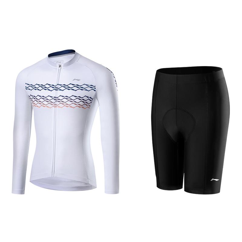 Li-Ning Quick-Dry Comfortable Skin-Friendly Long Sleeve Top With Shock Absorbing Hip Pads And Fitted Protective Shorts Cycling Set LCSY089+185