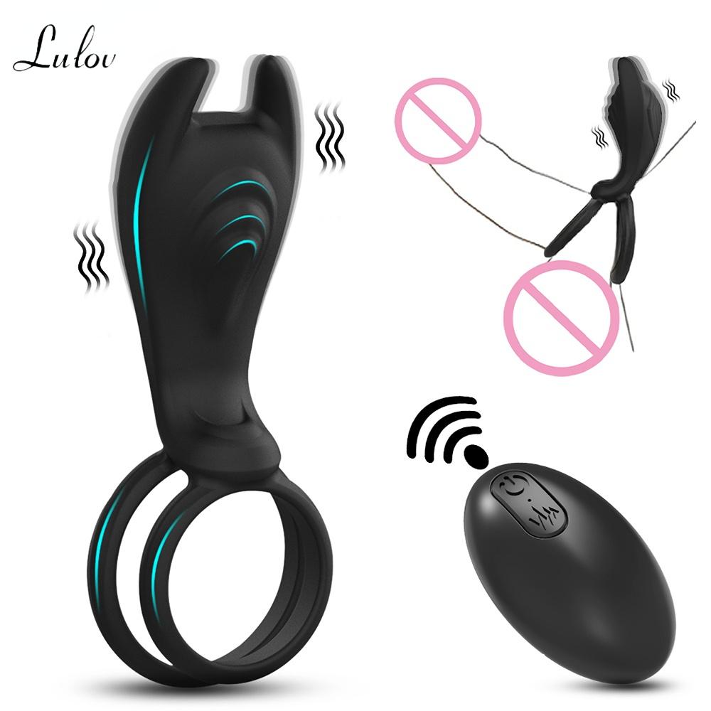 Вибрирующее кольцо для пениса с дистанционным управлением для мужчин, пар, двойное кольцо для пениса, кольцо для задержки эякуляции, стимулятор клитора, секс-игрушки