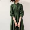 [YUANYUAN] Женское платье-комбинезон, Осенняя одежда, Длинное, С высокой талией, С длинными рукавами, Макси-длина, Однотонное, Сборки, Плиссированное, Расклешенное, Милое,