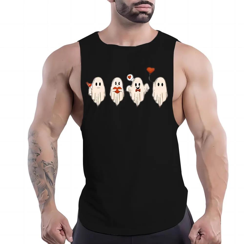 Топ для спортзала, модный спортивный стиль, повседневный жилет без рукавов, рубашка с принтом куклы на Хэллоуин, мужской спортивный жилет для баскетбола на открытом воздухе, быстросохнущий